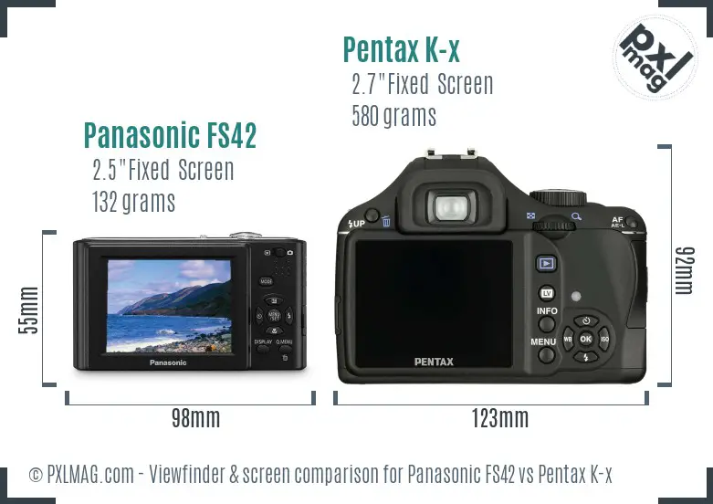 Panasonic FS42 vs Pentax K-x Screen and Viewfinder comparison