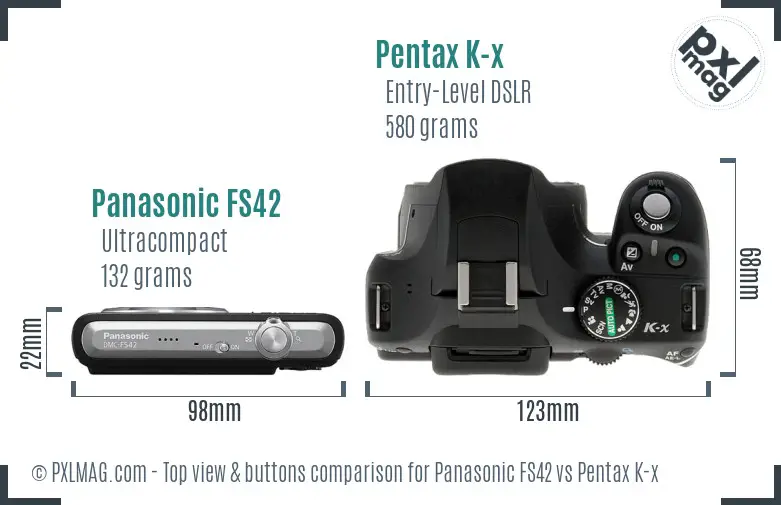 Panasonic FS42 vs Pentax K-x top view buttons comparison