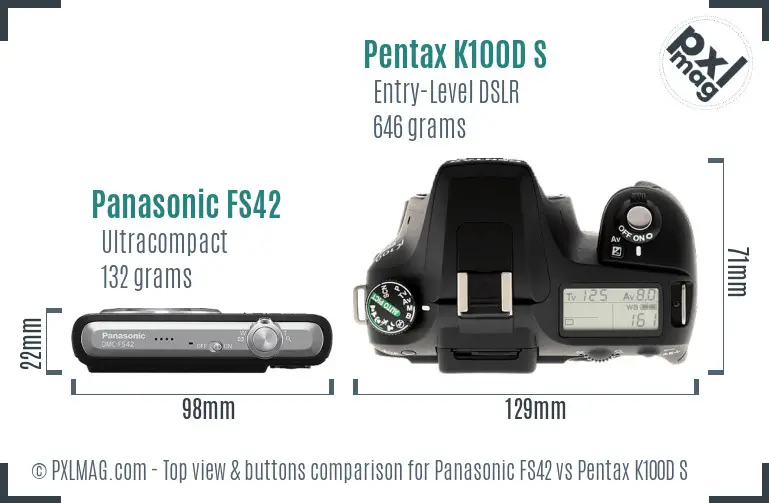 Panasonic FS42 vs Pentax K100D S top view buttons comparison
