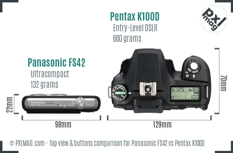 Panasonic FS42 vs Pentax K100D top view buttons comparison