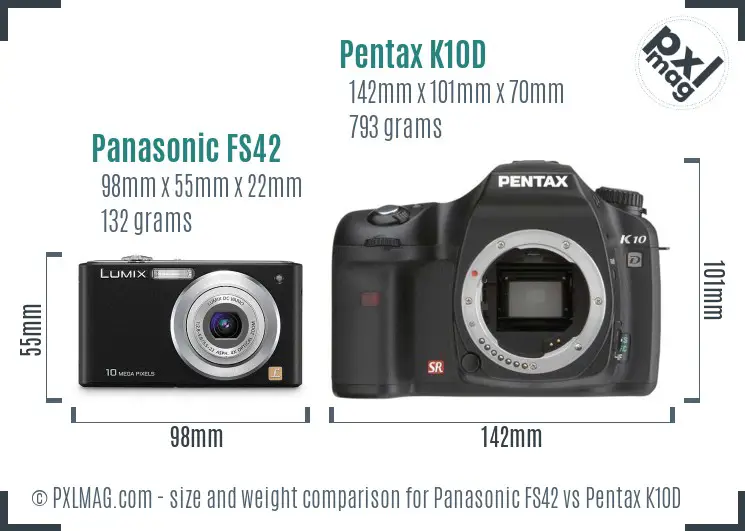 Panasonic FS42 vs Pentax K10D size comparison