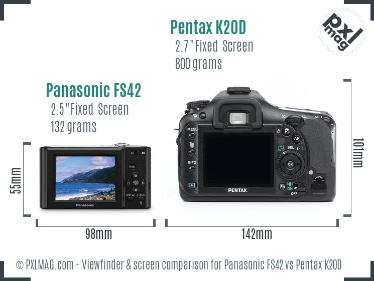 Panasonic FS42 vs Pentax K20D Screen and Viewfinder comparison