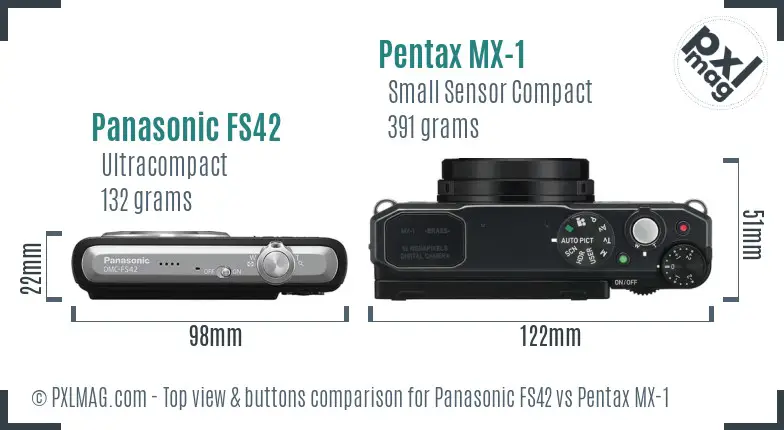 Panasonic FS42 vs Pentax MX-1 top view buttons comparison