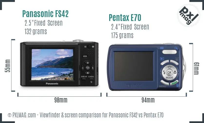 Panasonic FS42 vs Pentax E70 Screen and Viewfinder comparison