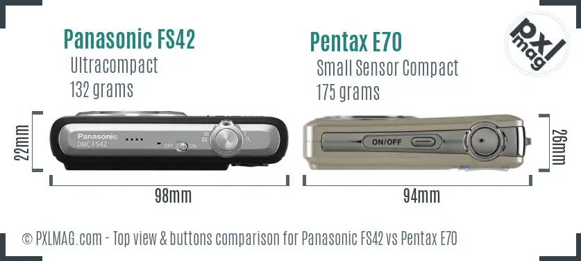 Panasonic FS42 vs Pentax E70 top view buttons comparison