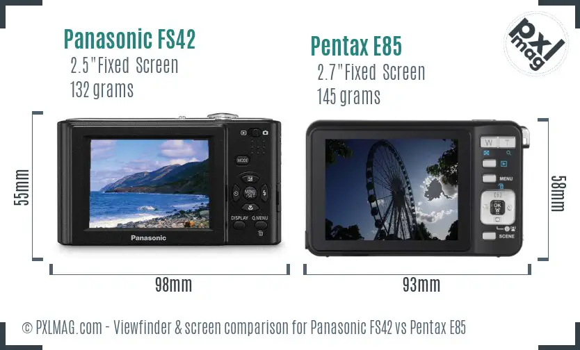 Panasonic FS42 vs Pentax E85 Screen and Viewfinder comparison