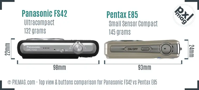 Panasonic FS42 vs Pentax E85 top view buttons comparison