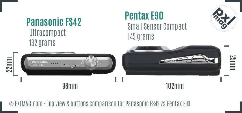 Panasonic FS42 vs Pentax E90 top view buttons comparison