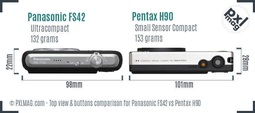 Panasonic FS42 vs Pentax H90 top view buttons comparison