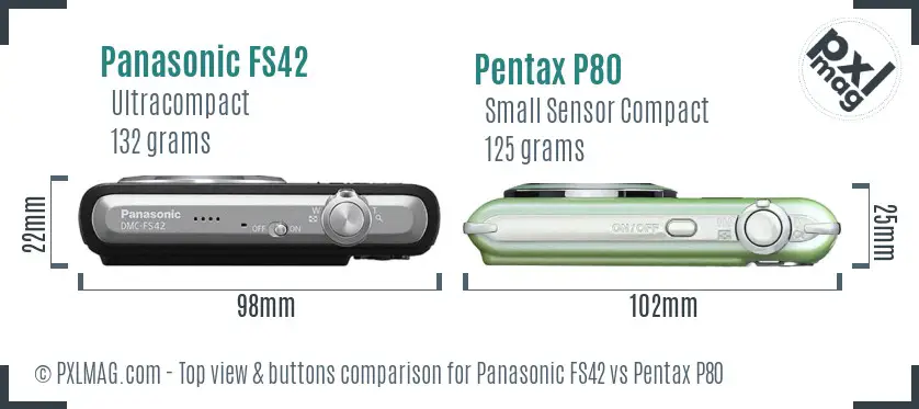 Panasonic FS42 vs Pentax P80 top view buttons comparison