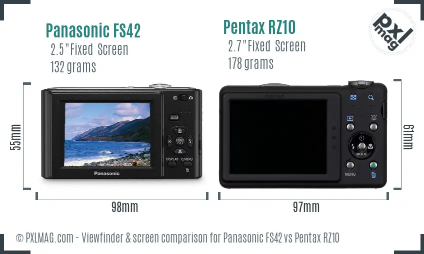 Panasonic FS42 vs Pentax RZ10 Screen and Viewfinder comparison