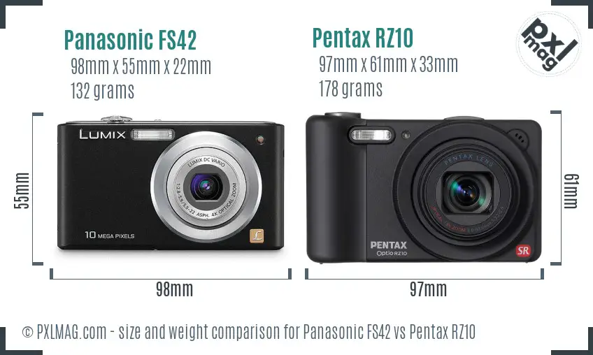 Panasonic FS42 vs Pentax RZ10 size comparison
