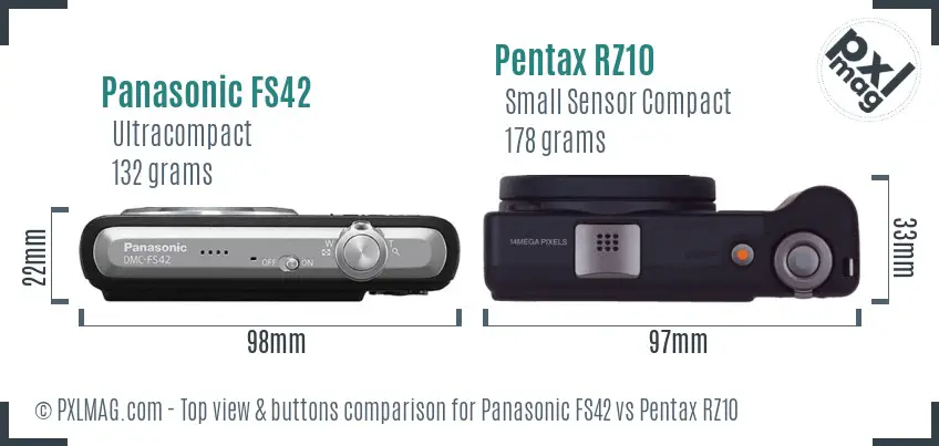 Panasonic FS42 vs Pentax RZ10 top view buttons comparison