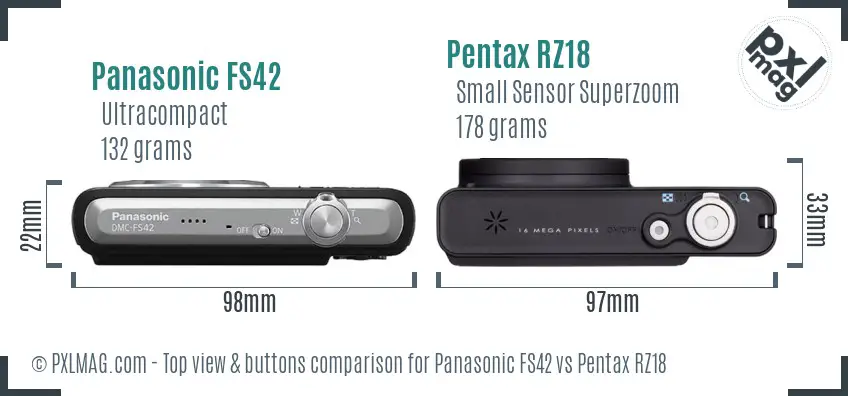 Panasonic FS42 vs Pentax RZ18 top view buttons comparison