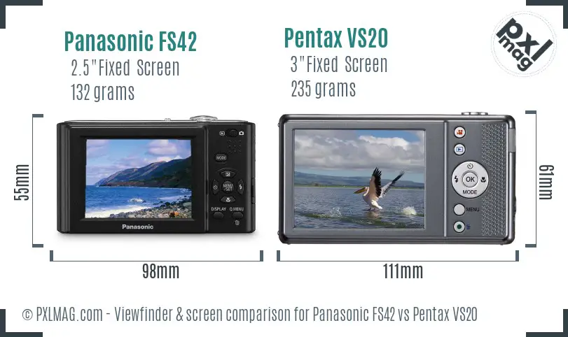 Panasonic FS42 vs Pentax VS20 Screen and Viewfinder comparison