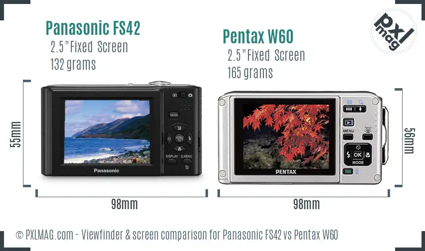 Panasonic FS42 vs Pentax W60 Screen and Viewfinder comparison