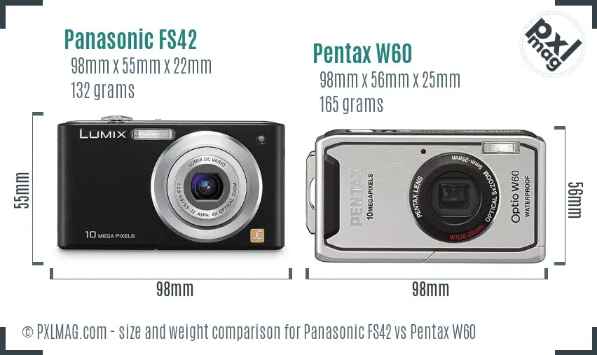 Panasonic FS42 vs Pentax W60 size comparison
