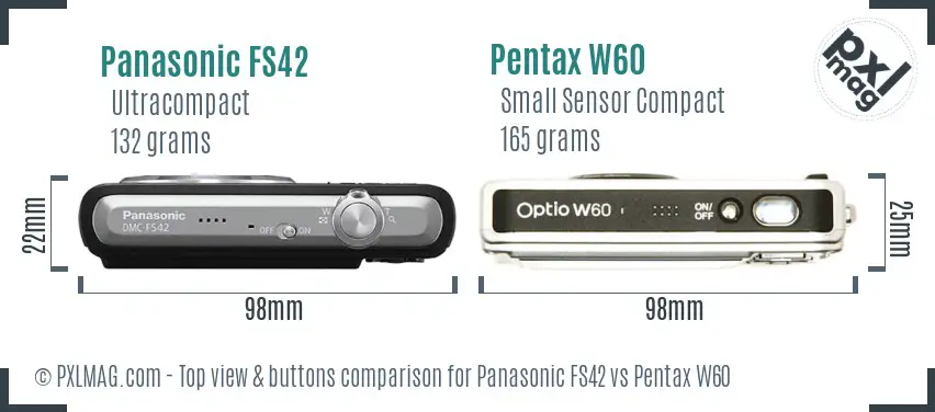 Panasonic FS42 vs Pentax W60 top view buttons comparison