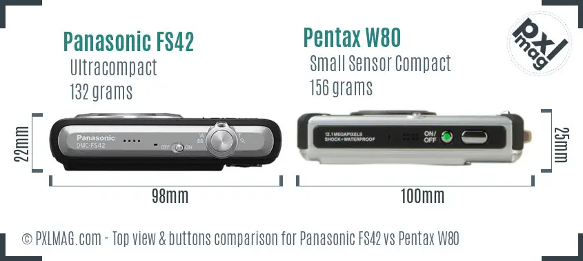 Panasonic FS42 vs Pentax W80 top view buttons comparison