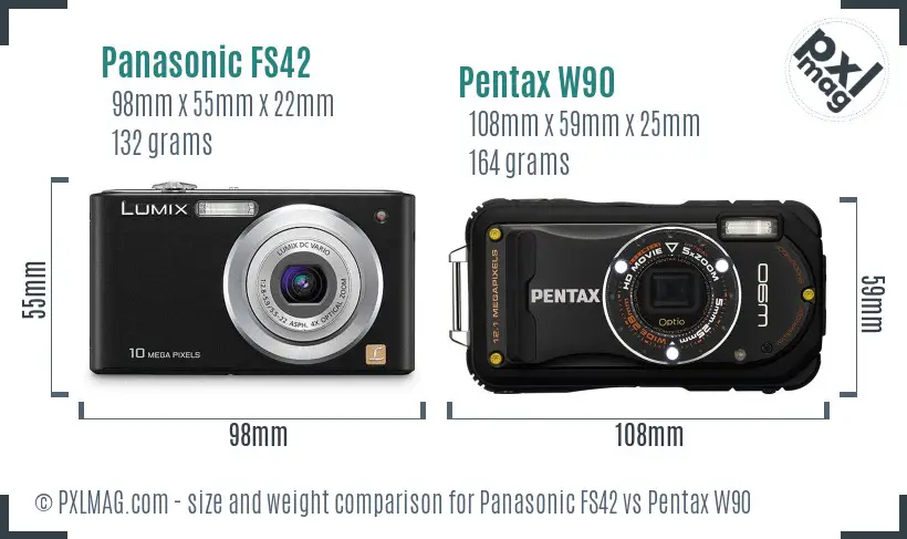 Panasonic FS42 vs Pentax W90 size comparison