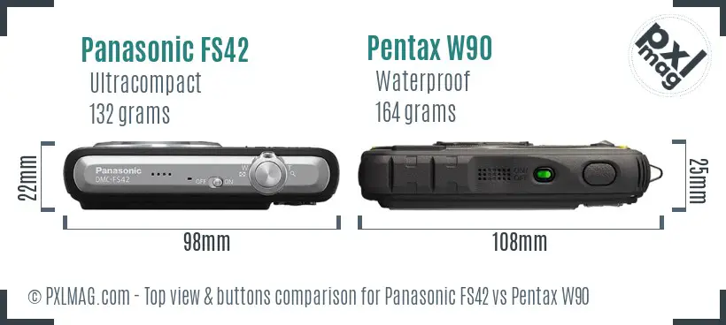 Panasonic FS42 vs Pentax W90 top view buttons comparison