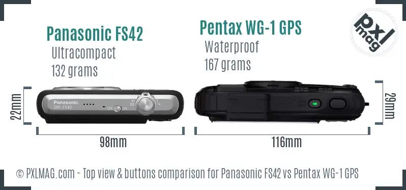 Panasonic FS42 vs Pentax WG-1 GPS top view buttons comparison
