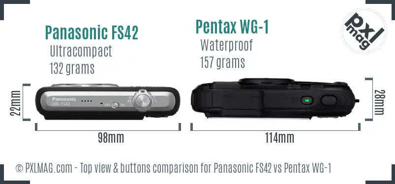Panasonic FS42 vs Pentax WG-1 top view buttons comparison