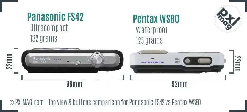 Panasonic FS42 vs Pentax WS80 top view buttons comparison