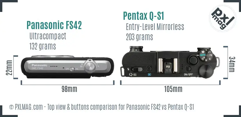 Panasonic FS42 vs Pentax Q-S1 top view buttons comparison