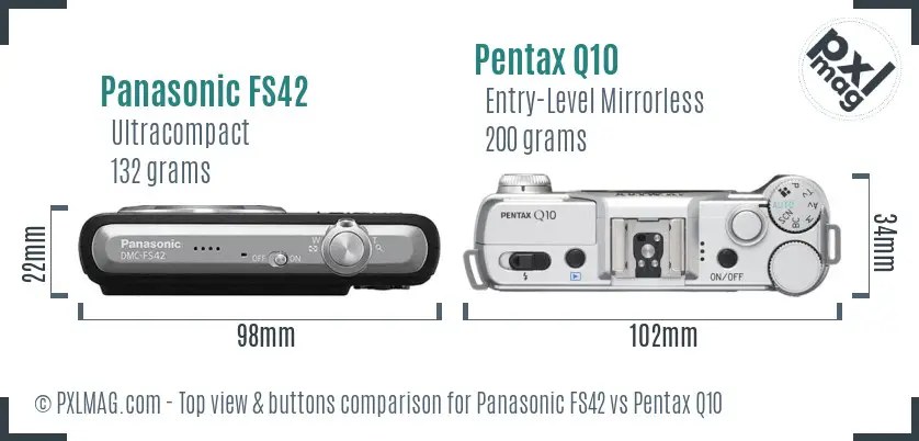 Panasonic FS42 vs Pentax Q10 top view buttons comparison