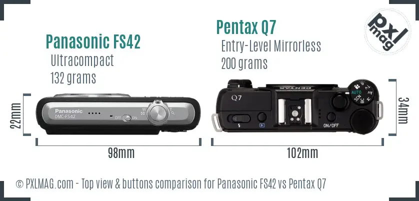 Panasonic FS42 vs Pentax Q7 top view buttons comparison