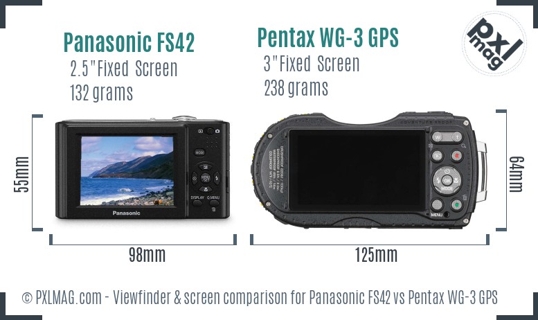 Panasonic FS42 vs Pentax WG-3 GPS Screen and Viewfinder comparison