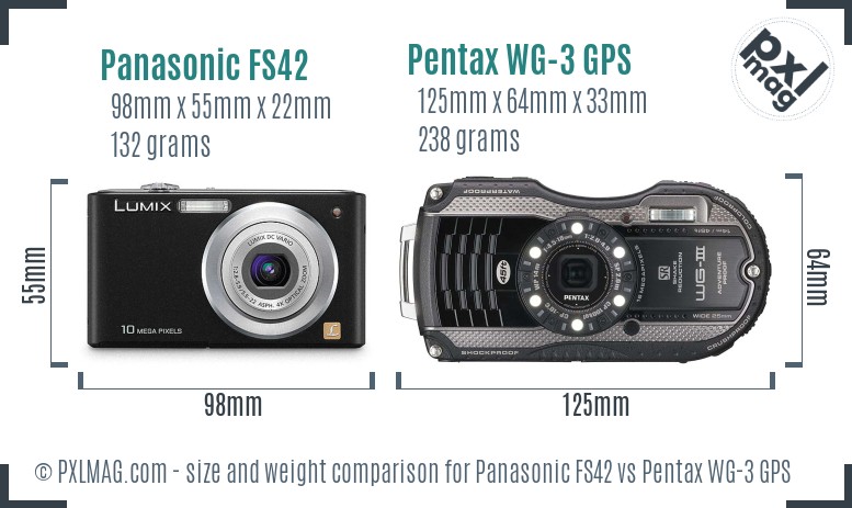 Panasonic FS42 vs Pentax WG-3 GPS size comparison Panasonic FS42 vs Pentax WG-3 GPS size comparison