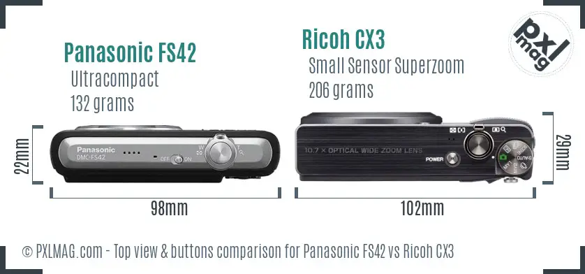 Panasonic FS42 vs Ricoh CX3 top view buttons comparison