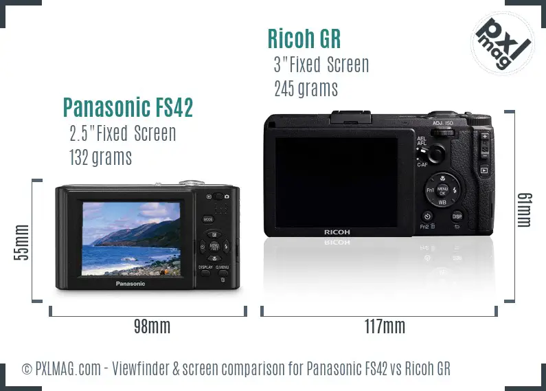 Panasonic FS42 vs Ricoh GR Screen and Viewfinder comparison
