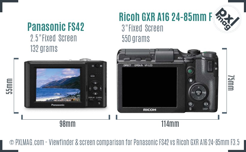 Panasonic FS42 vs Ricoh GXR A16 24-85mm F3.5-5.5 Screen and Viewfinder comparison