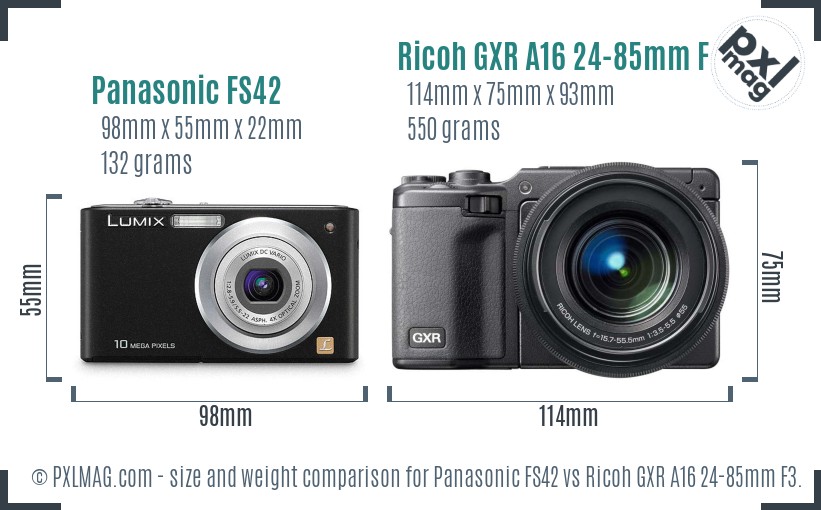 Panasonic FS42 vs Ricoh GXR A16 24-85mm F3.5-5.5 size comparison Panasonic FS42 vs Ricoh GXR A16 24-85mm F3.5-5.5 size comparison
