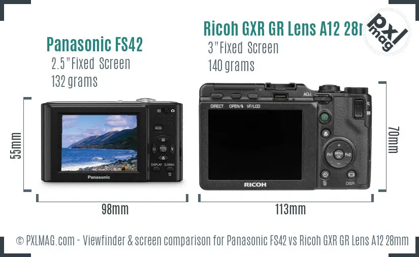 Panasonic FS42 vs Ricoh GXR GR Lens A12 28mm F2.5 Screen and Viewfinder comparison Panasonic FS42 vs Ricoh GXR GR Lens A12 28mm F2.5 Screen and Viewfinder comparison