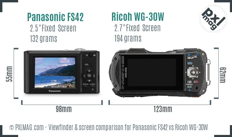 Panasonic FS42 vs Ricoh WG-30W Screen and Viewfinder comparison