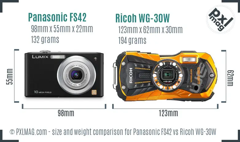 Panasonic FS42 vs Ricoh WG-30W size comparison