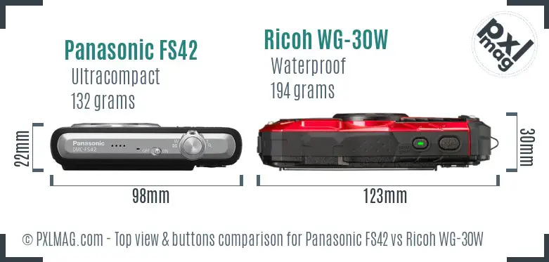 Panasonic FS42 vs Ricoh WG-30W top view buttons comparison