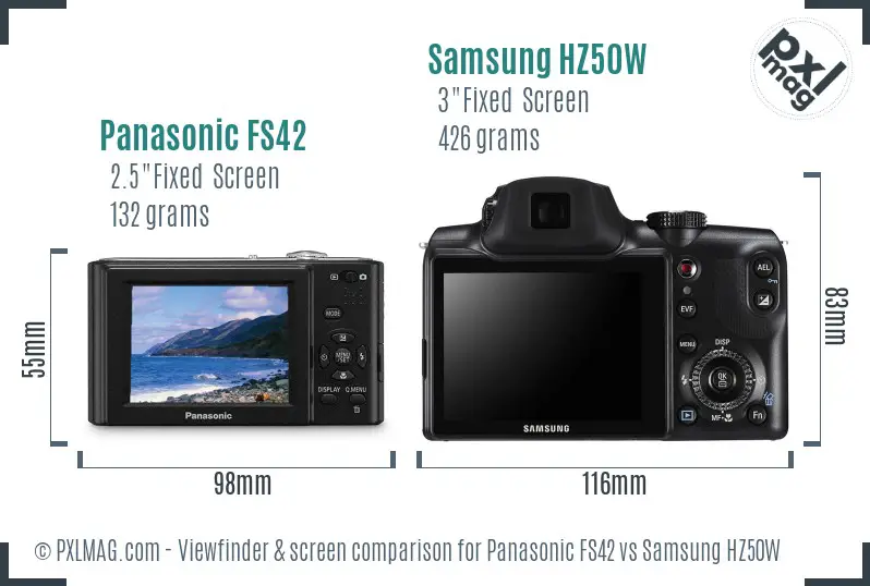 Panasonic FS42 vs Samsung HZ50W Screen and Viewfinder comparison