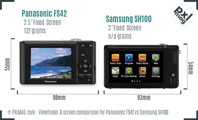 Panasonic FS42 vs Samsung SH100 Screen and Viewfinder comparison