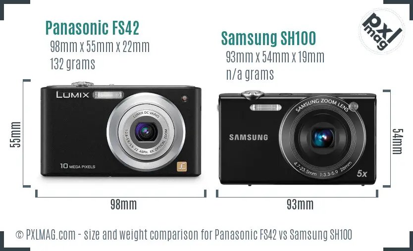 Panasonic FS42 vs Samsung SH100 size comparison