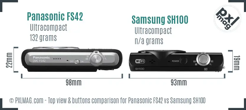 Panasonic FS42 vs Samsung SH100 top view buttons comparison