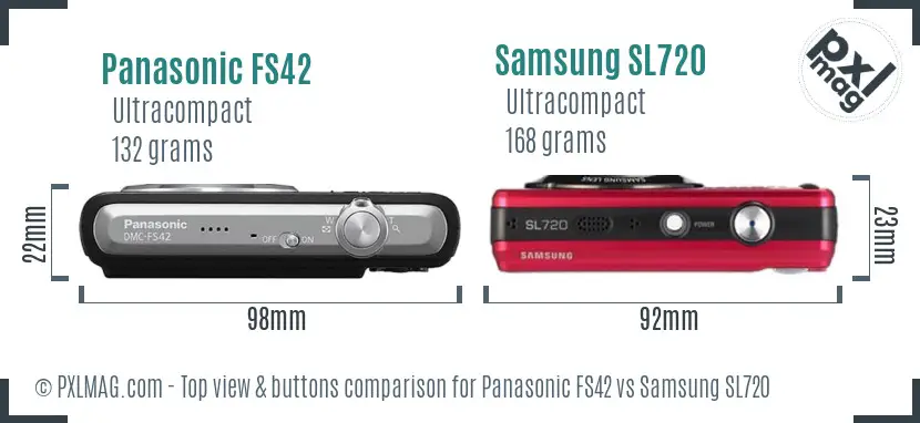 Panasonic FS42 vs Samsung SL720 top view buttons comparison Panasonic FS42 vs Samsung SL720 top view buttons comparison