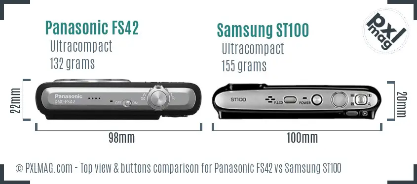 Panasonic FS42 vs Samsung ST100 top view buttons comparison