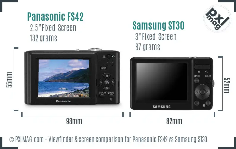 Panasonic FS42 vs Samsung ST30 Screen and Viewfinder comparison