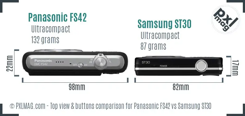 Panasonic FS42 vs Samsung ST30 top view buttons comparison