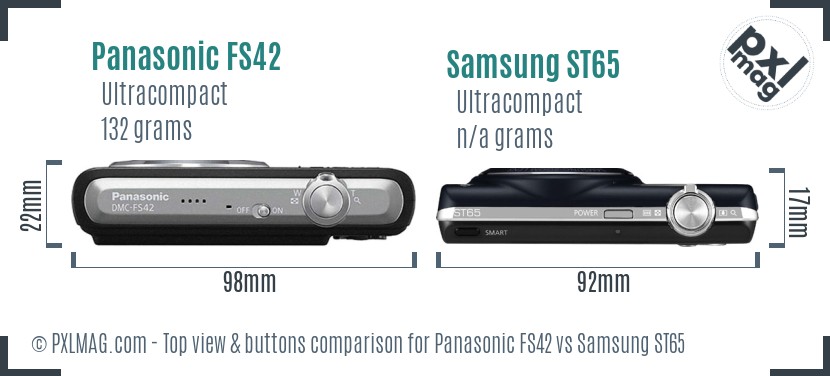 Panasonic FS42 vs Samsung ST65 top view buttons comparison